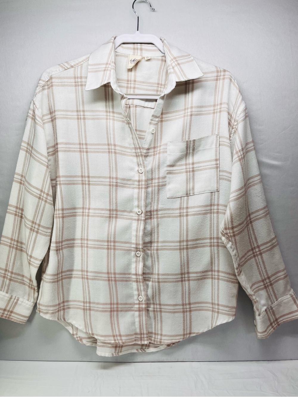 White Crow Cream and Light Brown Plaid Button-Down Shirt
